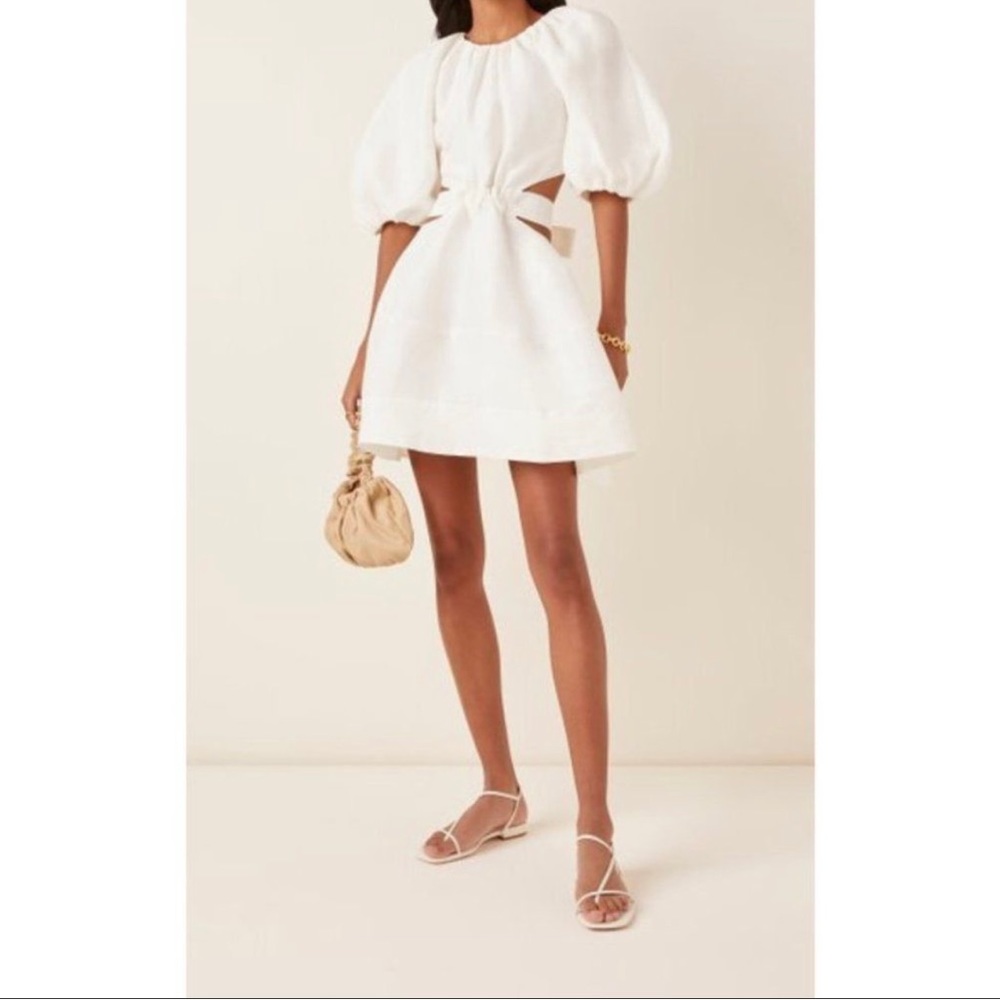 NWT Aje White Psychedelia Cut Out Puff Sleeve Mini Dress
